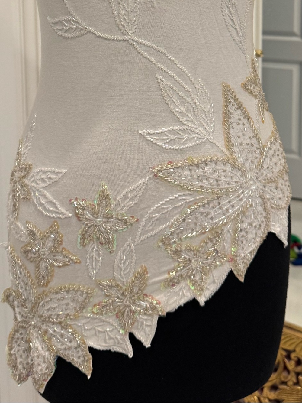 White Embellished hand beaded stretch Halter Camisole Top - Picture 6 of 6